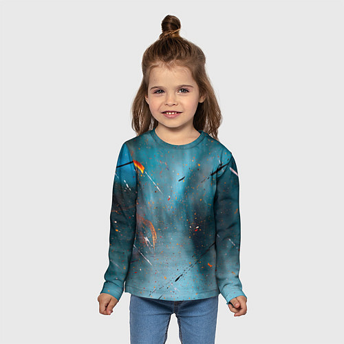 Детский лонгслив Абстрактный синий туман, силуэты и краски / 3D-принт – фото 5