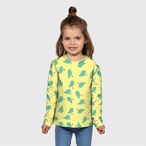 Детский лонгслив Лист и букашка на желтом фоне орнамент / 3D-принт – фото 5