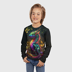Лонгслив детский Разноцветный дракончик в лесу, цвет: 3D-принт — фото 2