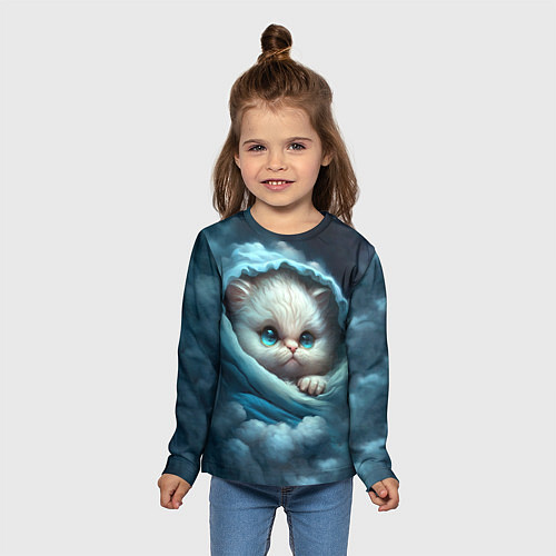 Детский лонгслив Котик в одеяльце в облаках / 3D-принт – фото 5