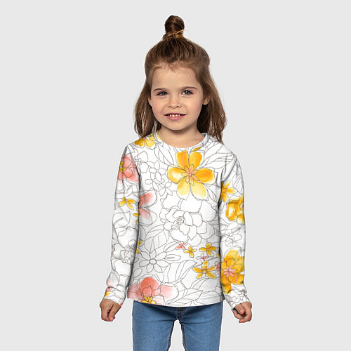 Детский лонгслив Нарисованный цветы - светлый / 3D-принт – фото 5