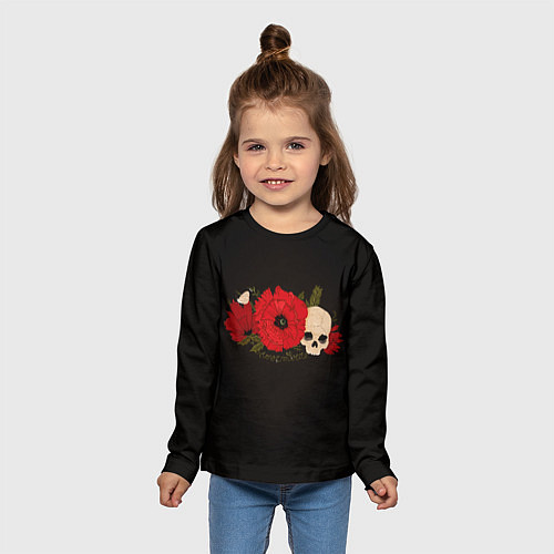 Детский лонгслив Череп среди цветов / 3D-принт – фото 5