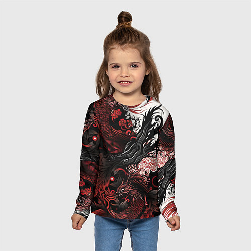 Детский лонгслив Красный Irezumi узор / 3D-принт – фото 5