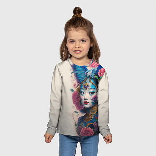 Детский лонгслив Japan girl - tattoo - art / 3D-принт – фото 5