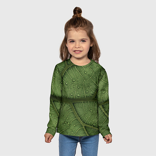 Детский лонгслив Текстура зелёной листы / 3D-принт – фото 5