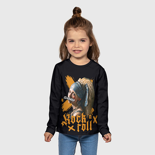 Детский лонгслив Рок девушка с жемчужной серёжкой / 3D-принт – фото 5