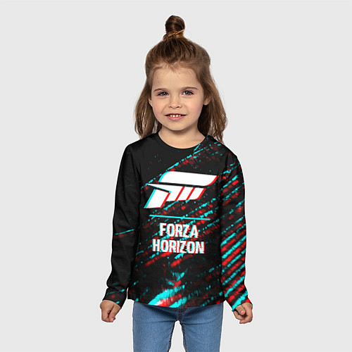 Детский лонгслив Forza Horizon в стиле glitch и баги графики на тем / 3D-принт – фото 5