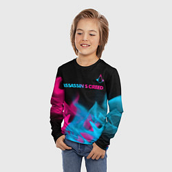 Лонгслив детский Assassins Creed - neon gradient: символ сверху, цвет: 3D-принт — фото 2
