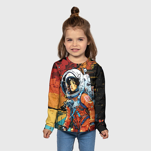 Детский лонгслив Девушка космонавт в фантастическом городе / 3D-принт – фото 5