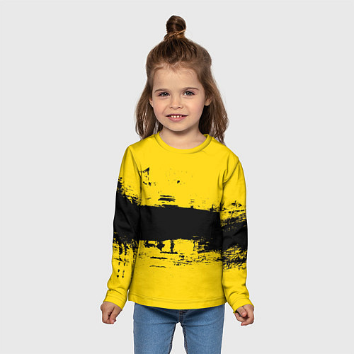 Детский лонгслив Черно-желтая полоса Cyberpunk 2077 / 3D-принт – фото 5