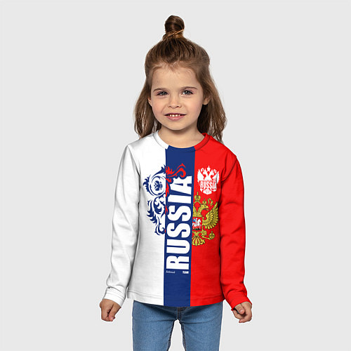 Детский лонгслив Russia national team: white blue red / 3D-принт – фото 5