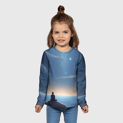 Детский лонгслив Мальчик, космос и море / 3D-принт – фото 5
