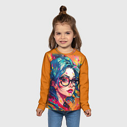 Лонгслив детский Девушка в очках, цвет: 3D-принт — фото 2