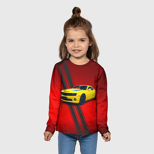 Детский лонгслив Спортивный американский автомобиль Chevrolet Camar / 3D-принт – фото 5