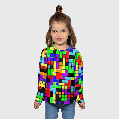 Детский лонгслив Тетрис цветные блоки / 3D-принт – фото 5