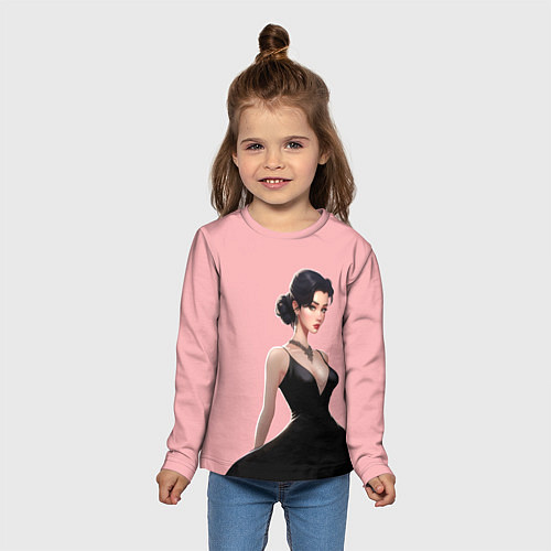 Детский лонгслив Girl in black dress - pink / 3D-принт – фото 5