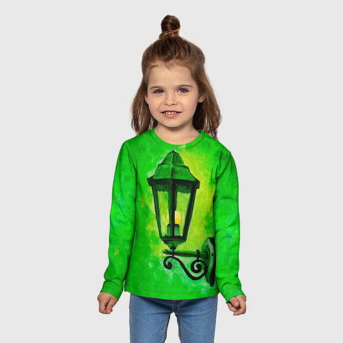 Детский лонгслив Уличный зелёный фонарь / 3D-принт – фото 5