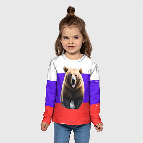 Детский лонгслив Медведь на флаге / 3D-принт – фото 5