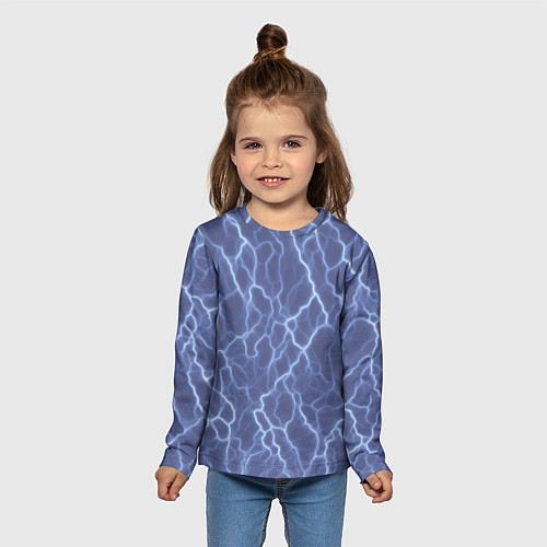 Детский лонгслив Электрический разряд на голубом фоне / 3D-принт – фото 5