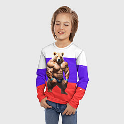 Лонгслив детский Накаченный медведь на Российском флаге, цвет: 3D-принт — фото 2
