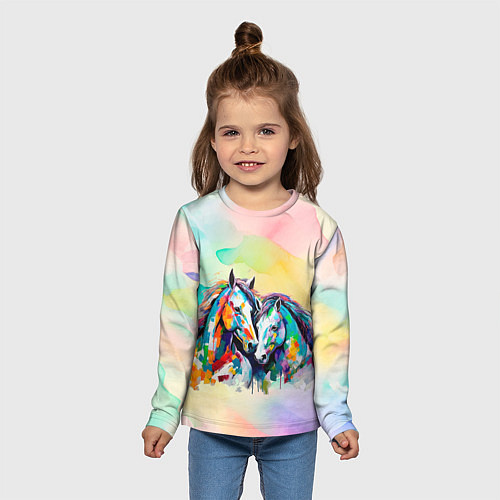 Детский лонгслив Две разноцветные лошади / 3D-принт – фото 5