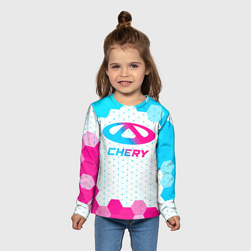 Детский лонгслив Chery neon gradient style / 3D-принт – фото 5