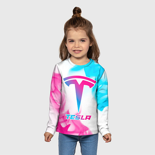 Детский лонгслив Tesla neon gradient style / 3D-принт – фото 5