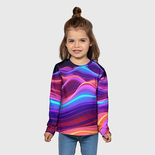 Детский лонгслив Волны из неона / 3D-принт – фото 5