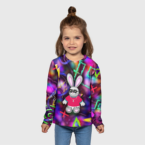 Детский лонгслив Кролик в футболке / 3D-принт – фото 5