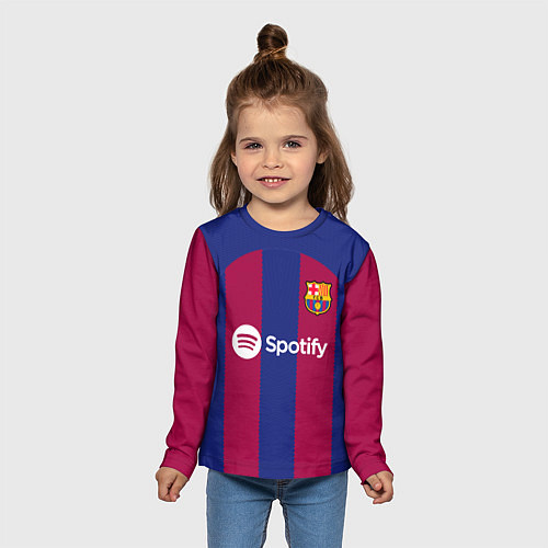 Детский лонгслив ФК Барселона форма 2324 домашняя / 3D-принт – фото 5