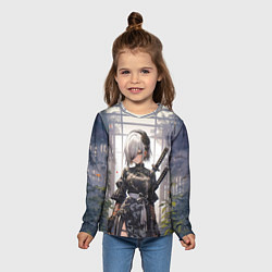 Лонгслив детский Nier automata девушка с мечами, цвет: 3D-принт — фото 2