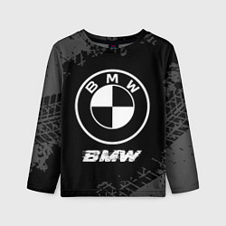 Лонгслив детский BMW speed на темном фоне со следами шин, цвет: 3D-принт