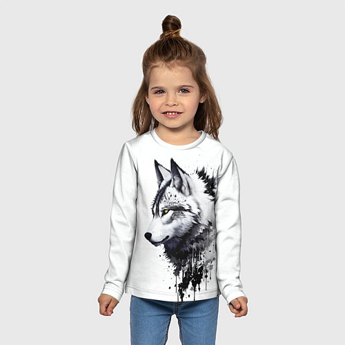 Детский лонгслив Белый волк - краски / 3D-принт – фото 5