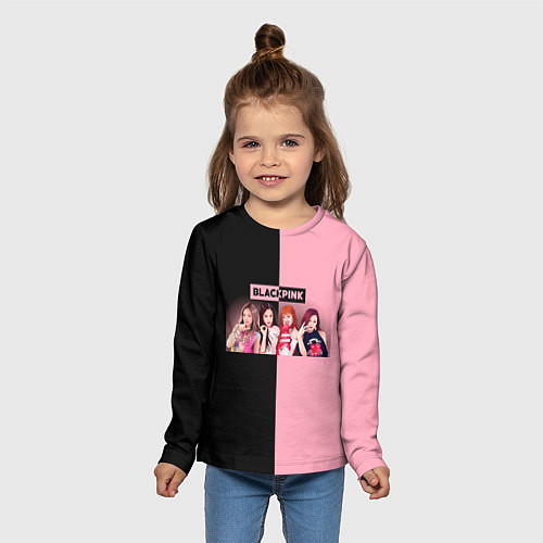 Детский лонгслив Черно-розовый градиент Black Pink / 3D-принт – фото 5