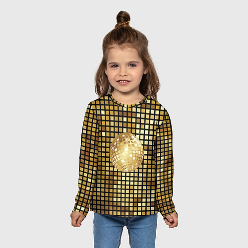 Детский лонгслив Золотой диско шар и золотая мозаика / 3D-принт – фото 5