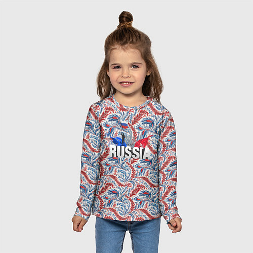 Детский лонгслив Happy Russia волнистые узоры / 3D-принт – фото 5