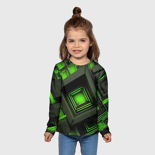 Детский лонгслив Неоновые зелёные блоки / 3D-принт – фото 5
