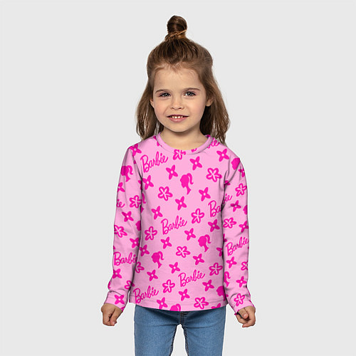 Детский лонгслив Барби паттерн розовый / 3D-принт – фото 5