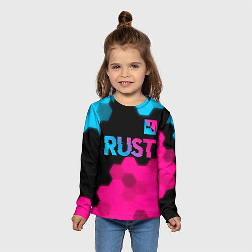 Детский лонгслив Rust - neon gradient: символ сверху / 3D-принт – фото 5