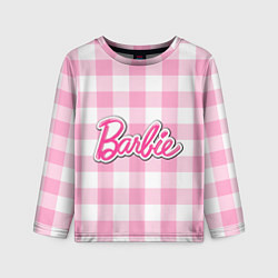 Лонгслив детский Барби лого розовая клетка, цвет: 3D-принт