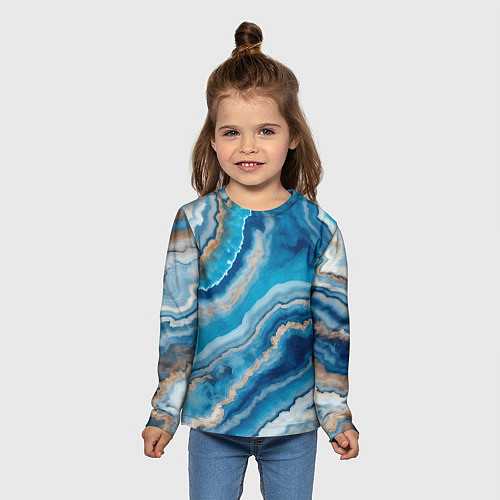 Детский лонгслив Текстура голубого океанического агата / 3D-принт – фото 5