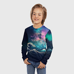 Лонгслив детский Космическая Большая волна в Канагаве, цвет: 3D-принт — фото 2