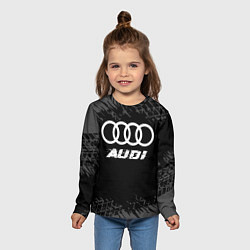 Лонгслив детский Audi speed на темном фоне со следами шин, цвет: 3D-принт — фото 2