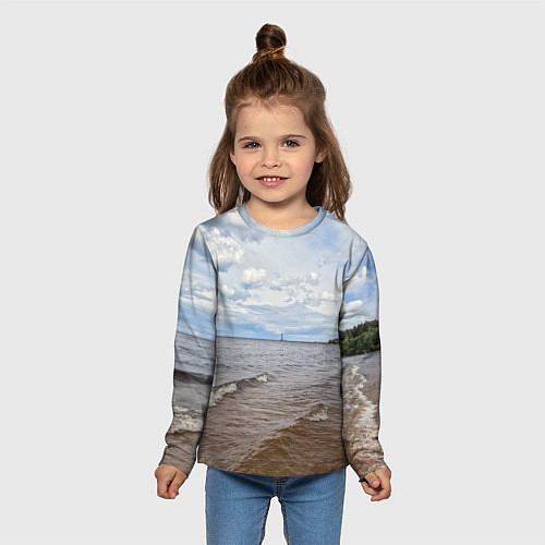 Детский лонгслив Волны на Ладожском озере / 3D-принт – фото 5