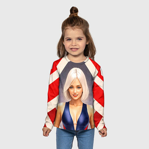Детский лонгслив Девушка блондинка в спортивном костюме / 3D-принт – фото 5