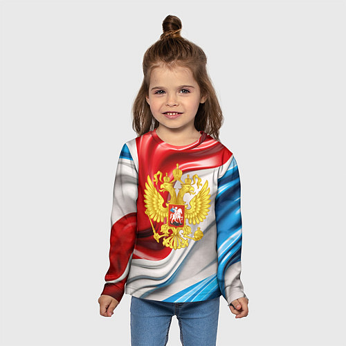 Детский лонгслив Герб России на фоне флага / 3D-принт – фото 5