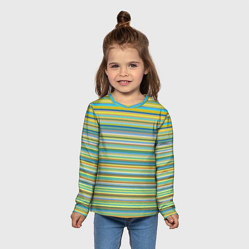 Детский лонгслив Горизонтальные разноцветные полосы / 3D-принт – фото 5