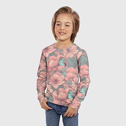 Лонгслив детский Паттерн с бабочками и цветами, цвет: 3D-принт — фото 2