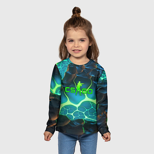 Детский лонгслив CSGO разлом неоновых плит / 3D-принт – фото 5