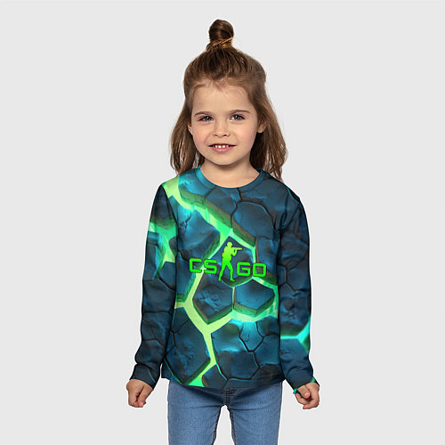Детский лонгслив CS GO green texture logo / 3D-принт – фото 5